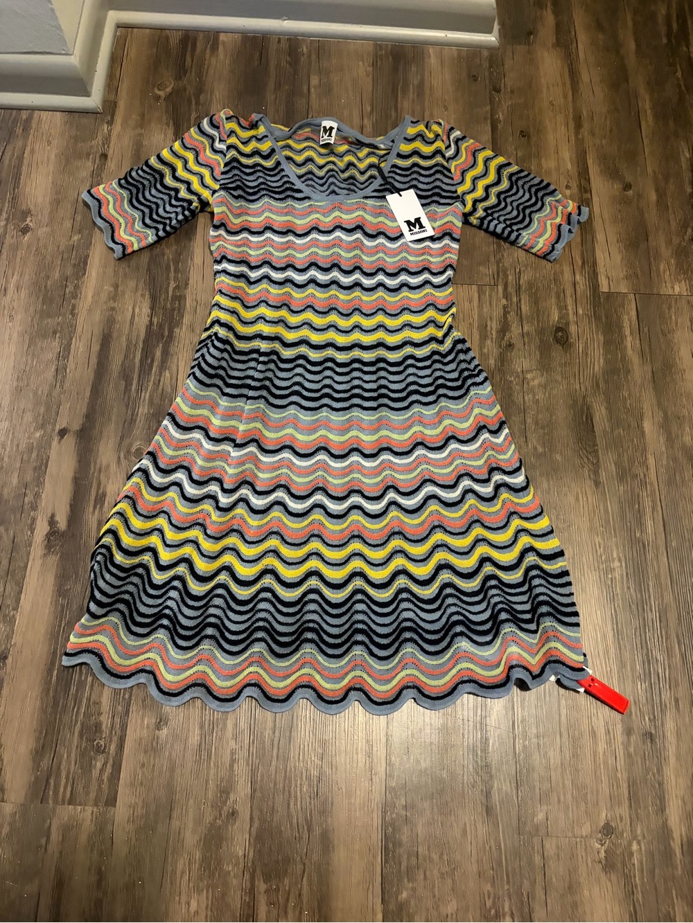 NWT M Missoni Grey/Multicolor Wave Patterned Lurex Knit Dress 44